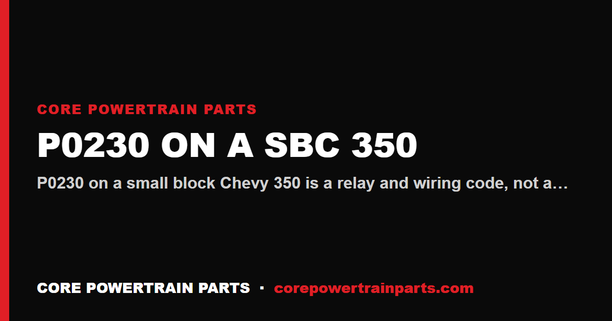 P0230 on a SBC 350: Fuel Pump Primary Circuit and What Actually Causes It