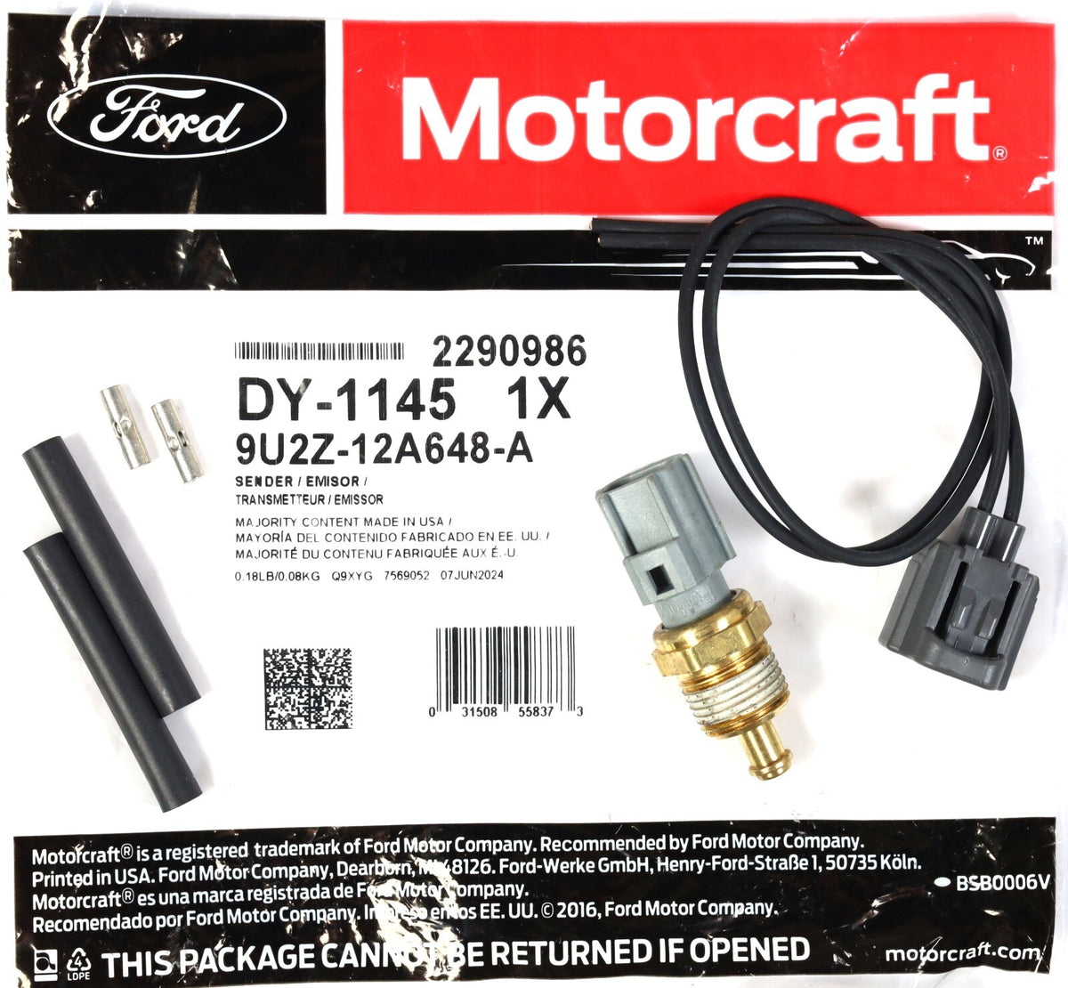 Motorcraft Coolant Temperature Sensor for 6.7 Power Stroke 2011-2016